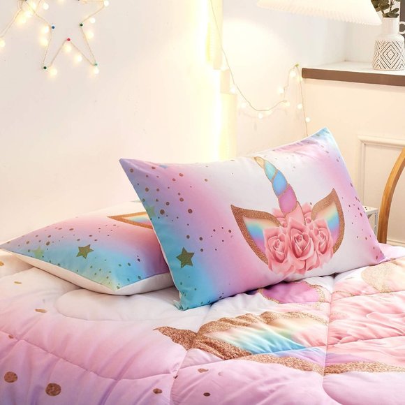 Unicorn Bedding 3 Piece Flower Girl Comforter Sets,Cartoon Unicorn Bedspreads - Picture 7 of 7